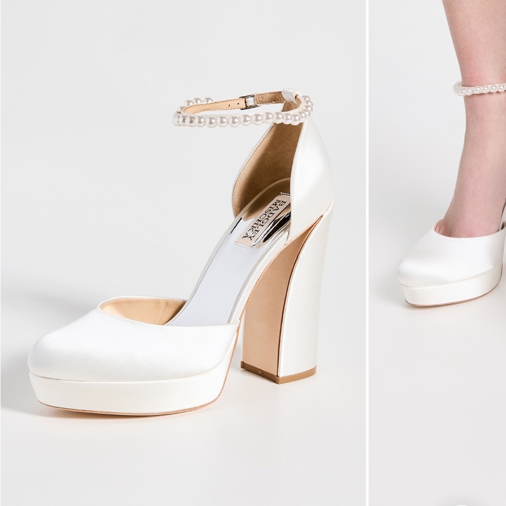 Badgley Mischka White Block Heel Bridal Heels